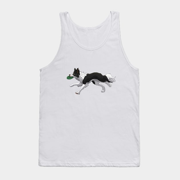 Running Black Border Collie with Frisbee Tank Top by Bamsdrawz